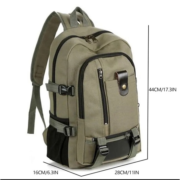 Green Canvas Tactical Backpack / For Student, Commuting, Hiking, & Traveling - Picture 2 of 7